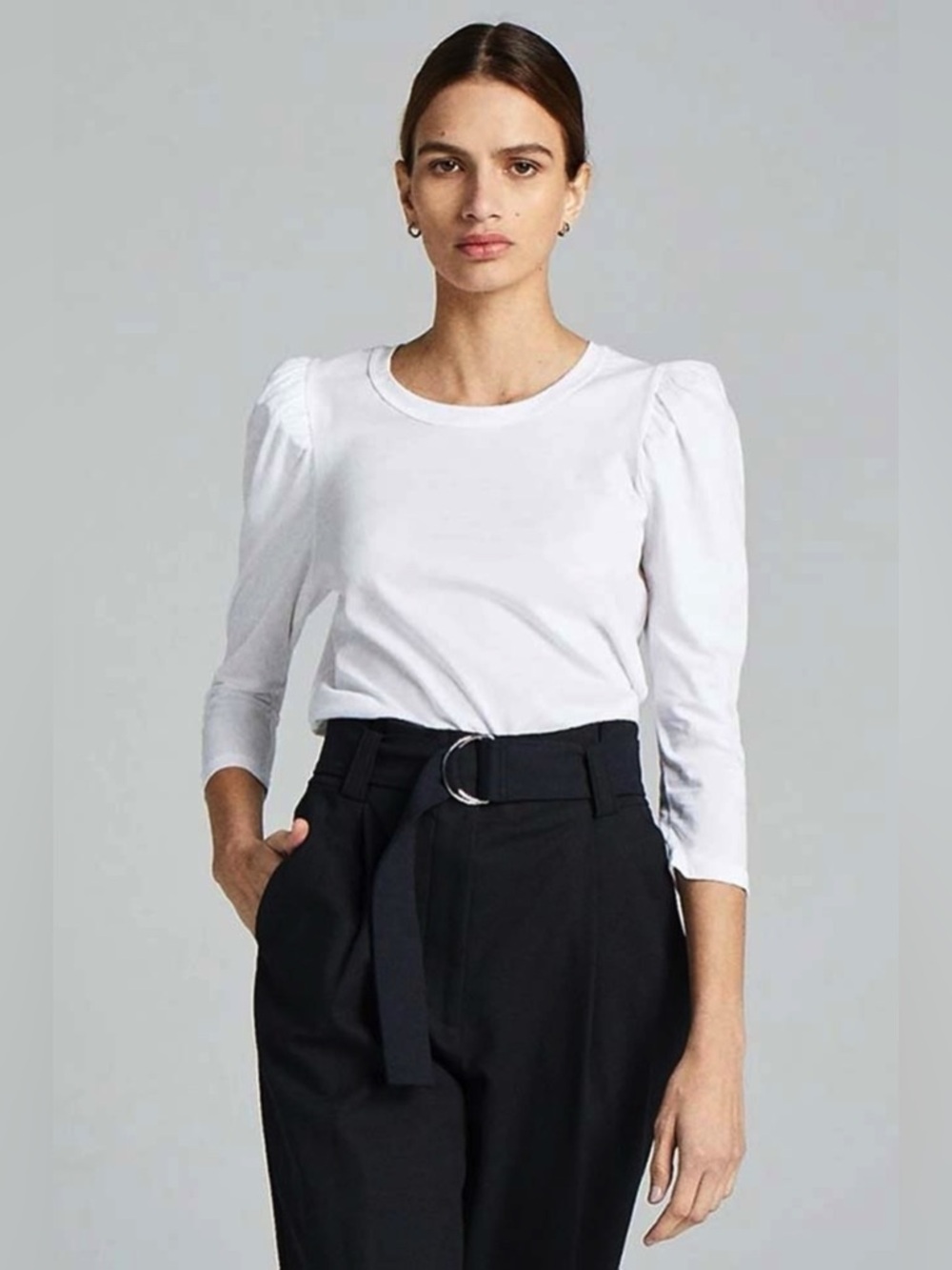 NWT A.L.C. Karlie Tee Long Puff Sleeve Top White Size Large